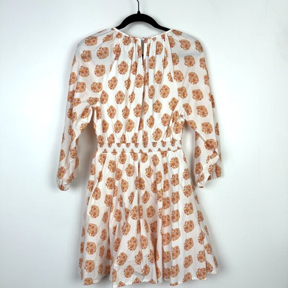 J.Crew Smock Waist Mini Dress in Gathered Floral Print White Orange Small - Picture 7 of 12